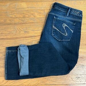Silver Jeans Santorini Mid Rise Straight Leg Dark Wash Capri Size 33